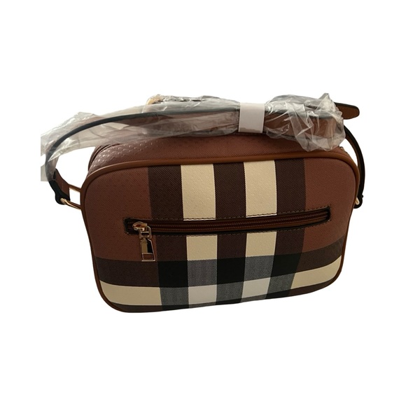 Elegant Vegan Leather Brown Plaid Women's Bag with Matching Wallet - Picture 4 of 16